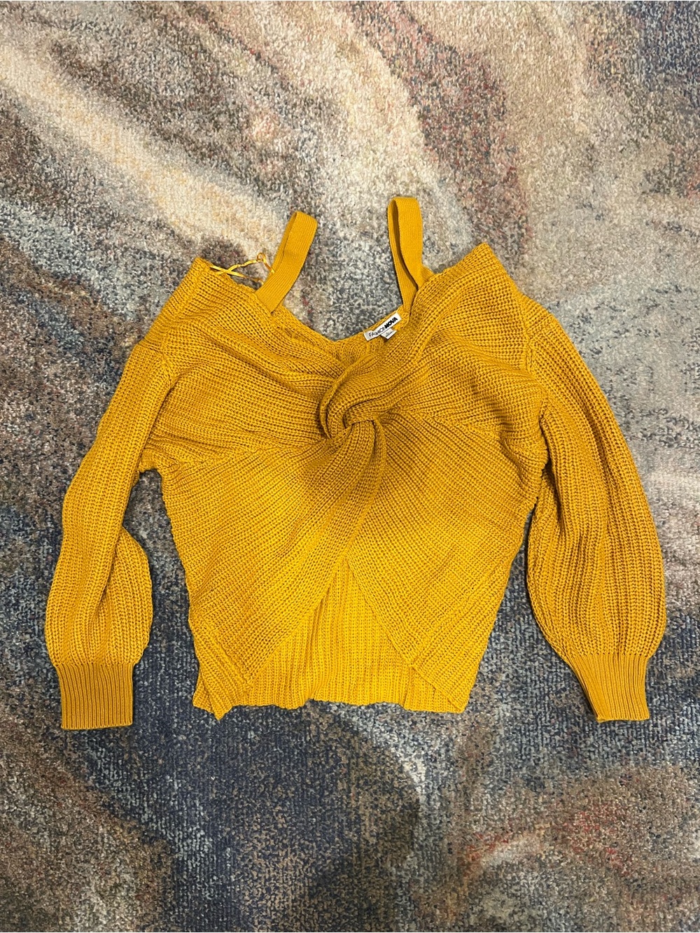 Fashion Nova Mustard Yellow Knit Twist Front Sweater